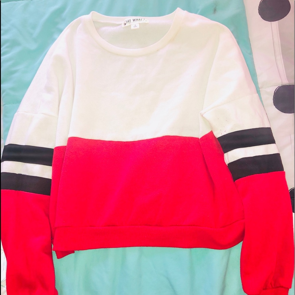 Red White Colorblock Crewneck